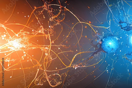 Quantum entanglement states pair 3D particles model. The 2022 Nobel Prize in Physics for experiments with entangled photons, pioneering quantum information science photo