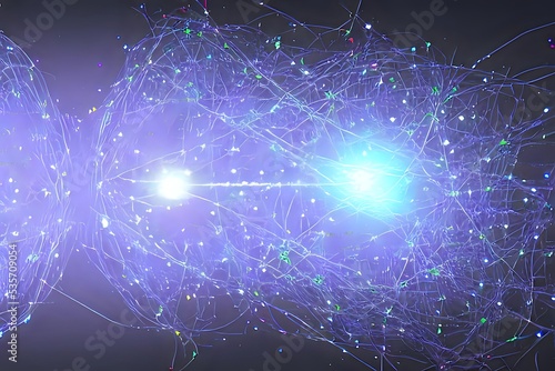 Quantum entanglement states pair 3D particles model. The 2022 Nobel Prize in Physics for experiments with entangled photons, pioneering quantum information science photo