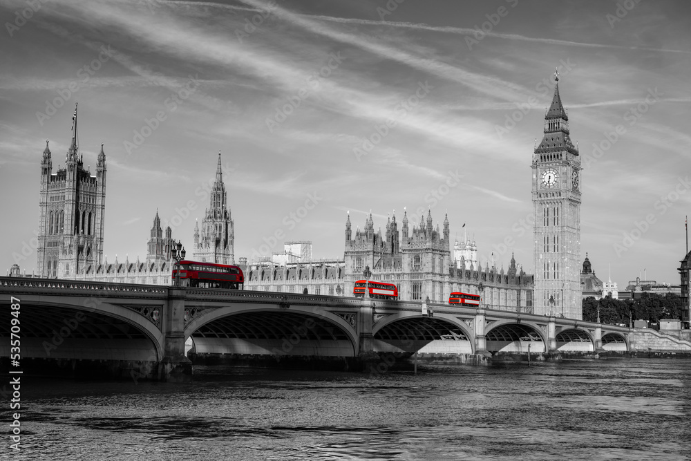 Big Ben and Westminster bridge in London. England