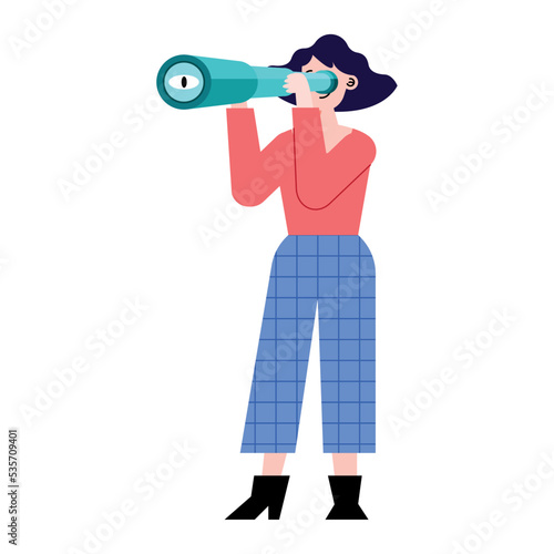 businesswoman with telescope searching