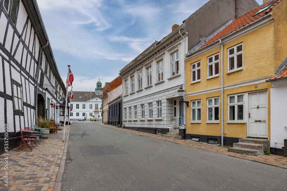 Along the street in Bogense, Bogense is a harbor town on the Kattegat on northern Fyn,Denmark,Scandinavia,Europe	