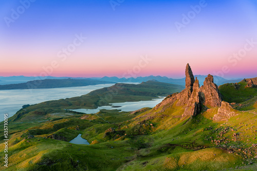 Old Man of Storr rock formation at sunrise on Isle of Skye, Scotland