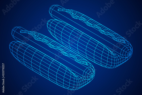 Hotdog fast food. Wireframe low poly mesh