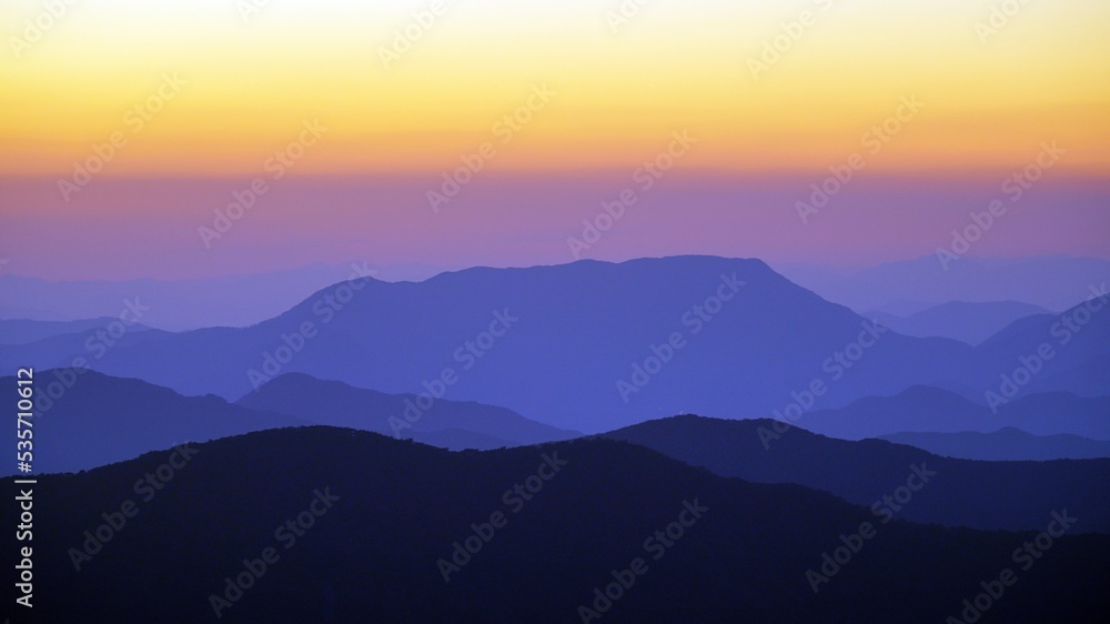 Sunset scenery of Cheonwangsan Mountain in Miryang, South Korea