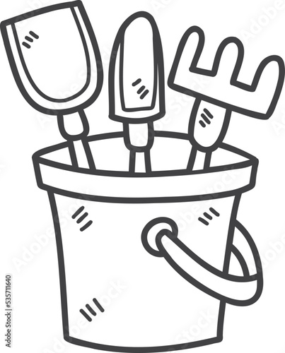 Hand Drawn Sand bucket and scoop tool illustration