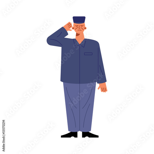 male military veteran saludating