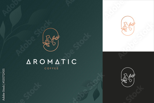 Vector abstract logo design template in trendy linear minimal style - bird and flower - abstract symbol for cosmetics and packaging, jewellery, hand crafted or beauty products