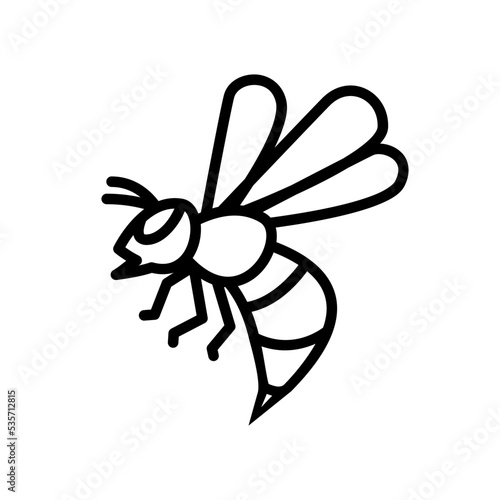 Simple And Clean Bee, Wasp On Side View Icon Vector Outline Illustration © Yuzzan