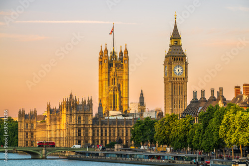Big Ben and Westminster bridge captured in the morning light in London. England