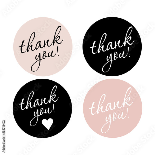 Thank you classic round stickers. Set labels and bages.Logo circle stamp set. Vector illustration. Round Template logo for small business.	
