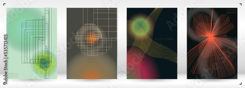 Minimal Minimal Geometric Vector Poster Design with Lines and Gradient Colorful Circles. Collection of Abstract Backgrounds for Covers, Flyers, Templates, Booklets, Cards, Brochures, Branding, etc.