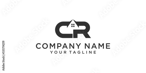 CR or RC letter logo design with home vector design