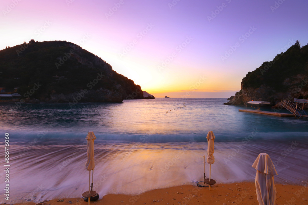 Paleokastritsa village, sandy Agios Spiridon beach near monastery