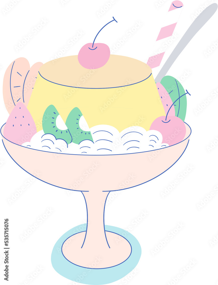 Illustration of custard pudding cream caramel mix fruits dessert menu element for decorative Illustration of custard pudding cream caramel mix fruits dessert menu element for decorative