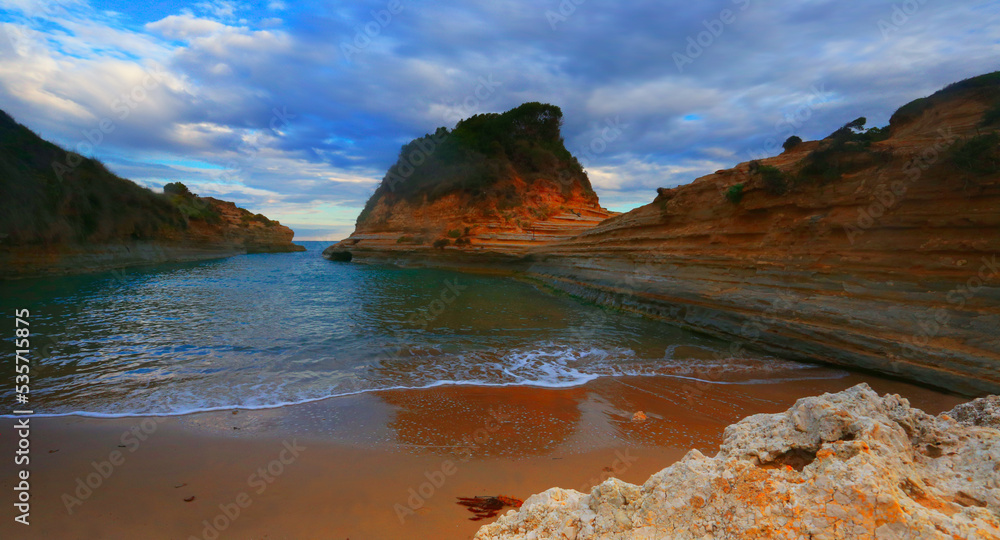 Sidari resort, famous Canal Damour beach, (Canal of love) , amazing coast of popular island of Greece - Corfu (Kerkyra) , Europe ...exclusive - this image sell only on adobe stock	
