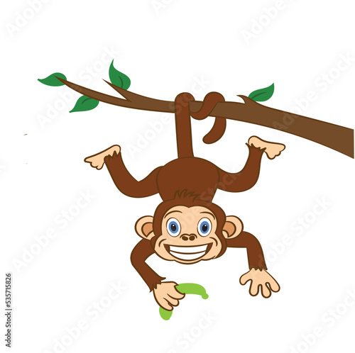  Cute Monkey Hanging on Tree Whimsical Jungle Vector Art