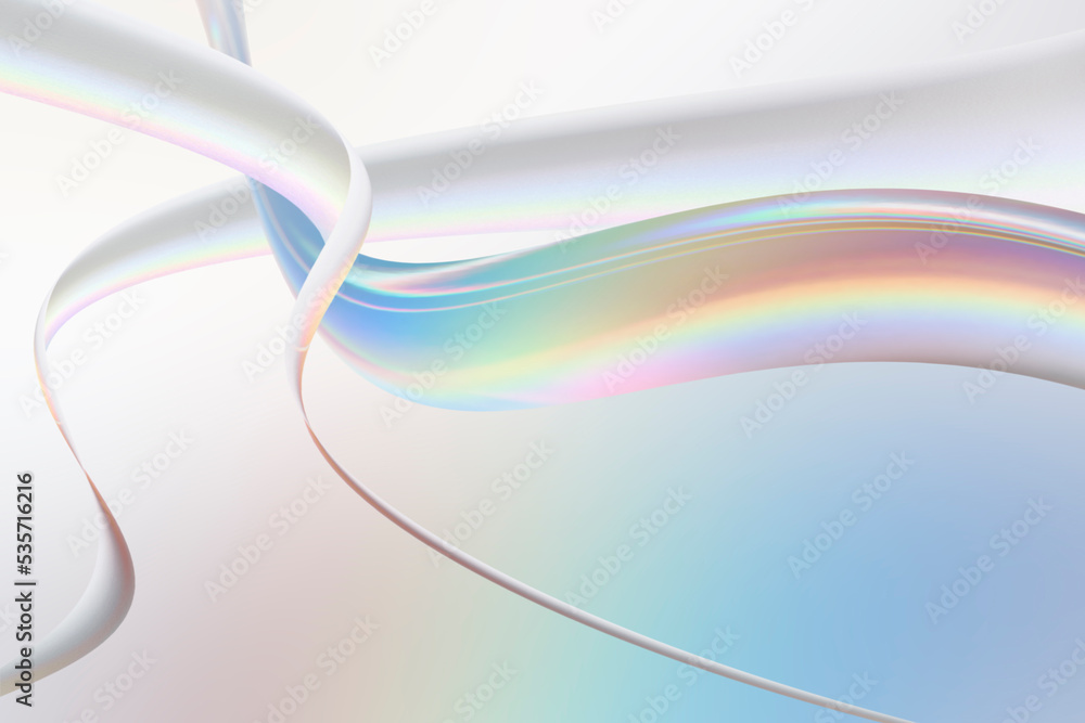 Naklejka premium 透明感のある美しい虹色の波線のオブジェクトのアブストラクト