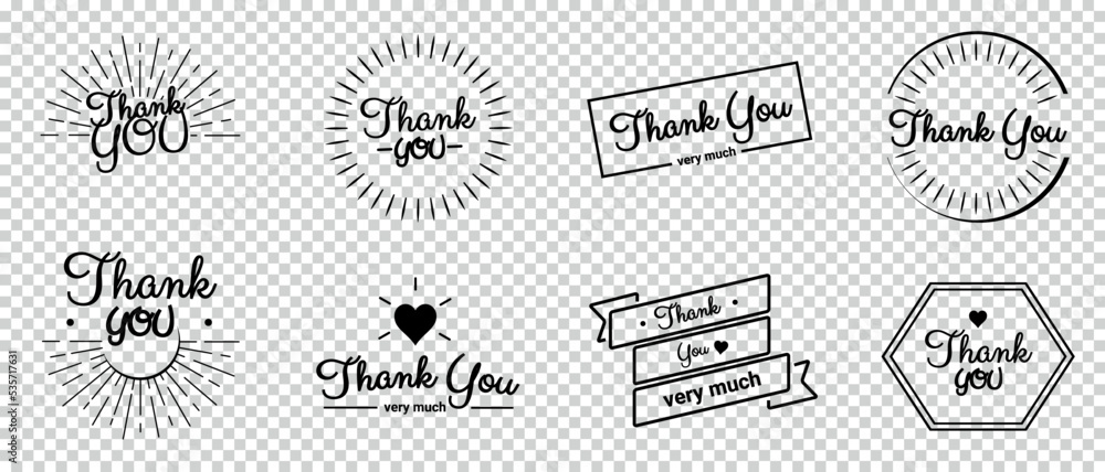 Thank You Icon Set - Different Vector Illustrations Isolated On Transparent Background