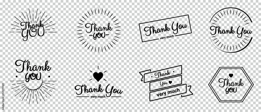 Thank You Icon Set - Different Vector Illustrations Isolated On Transparent Background Thank You Icon Set - Different Vector Illustrations Isolated On Transparent Background