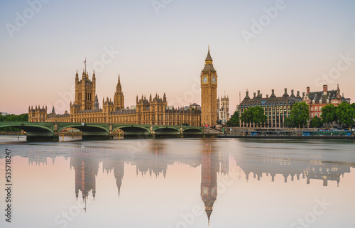 Big Ben and Westminster bridge at sunrise in London. England © Pawel Pajor
