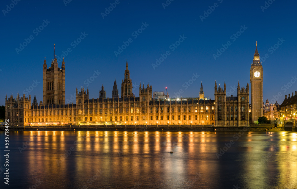 Night time panorama of Big Ben and Westminster