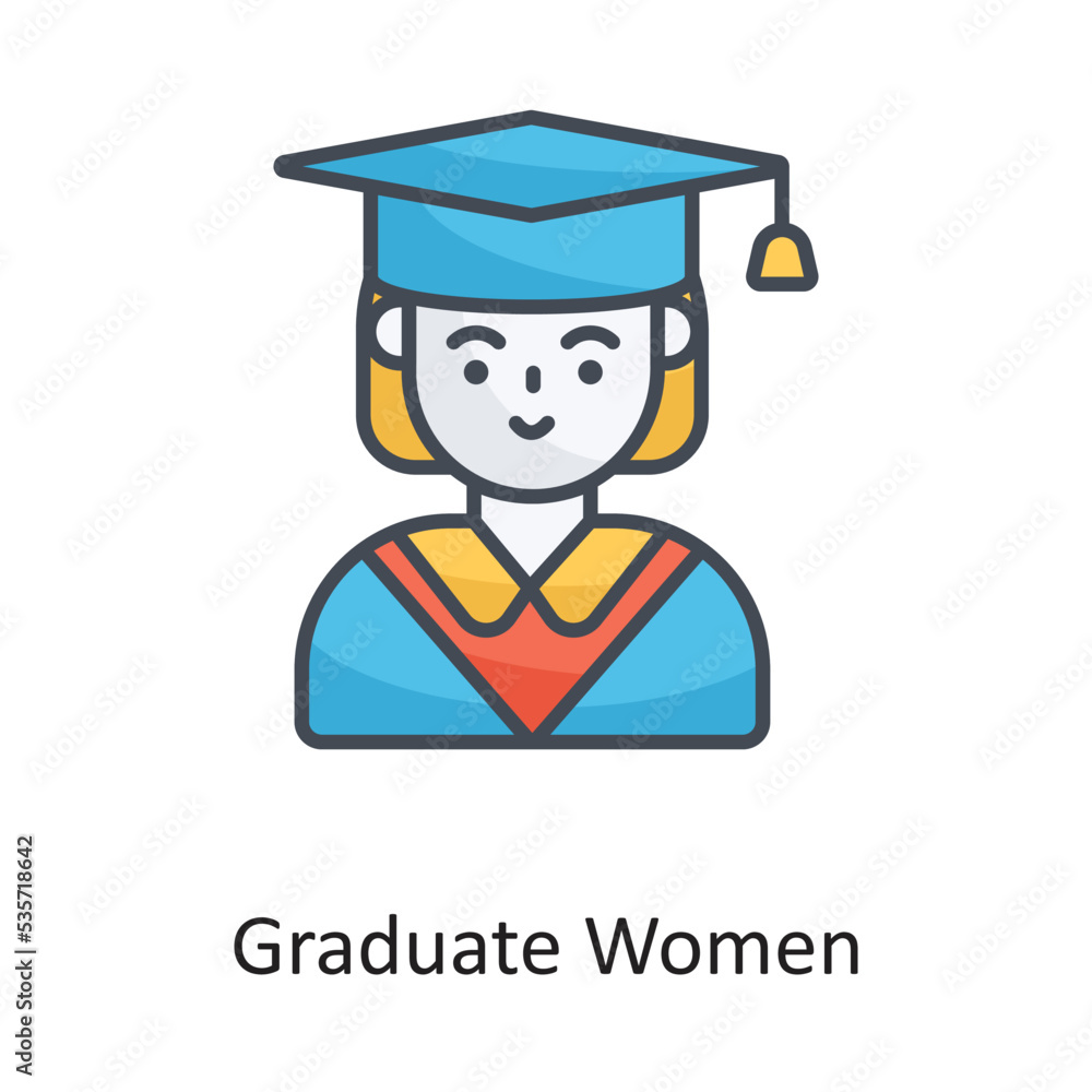 Graduate Women Filled Outline Vector Icon Design illustration on White background. EPS 10 File 