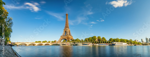 Riverside panorama of Eiffel Tower in Paris. France