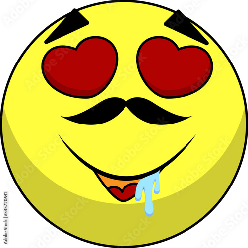 yellow emoticons emotions with a mustache in love