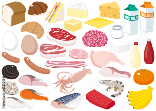 いろいろな食材のシンプルなイラストセット