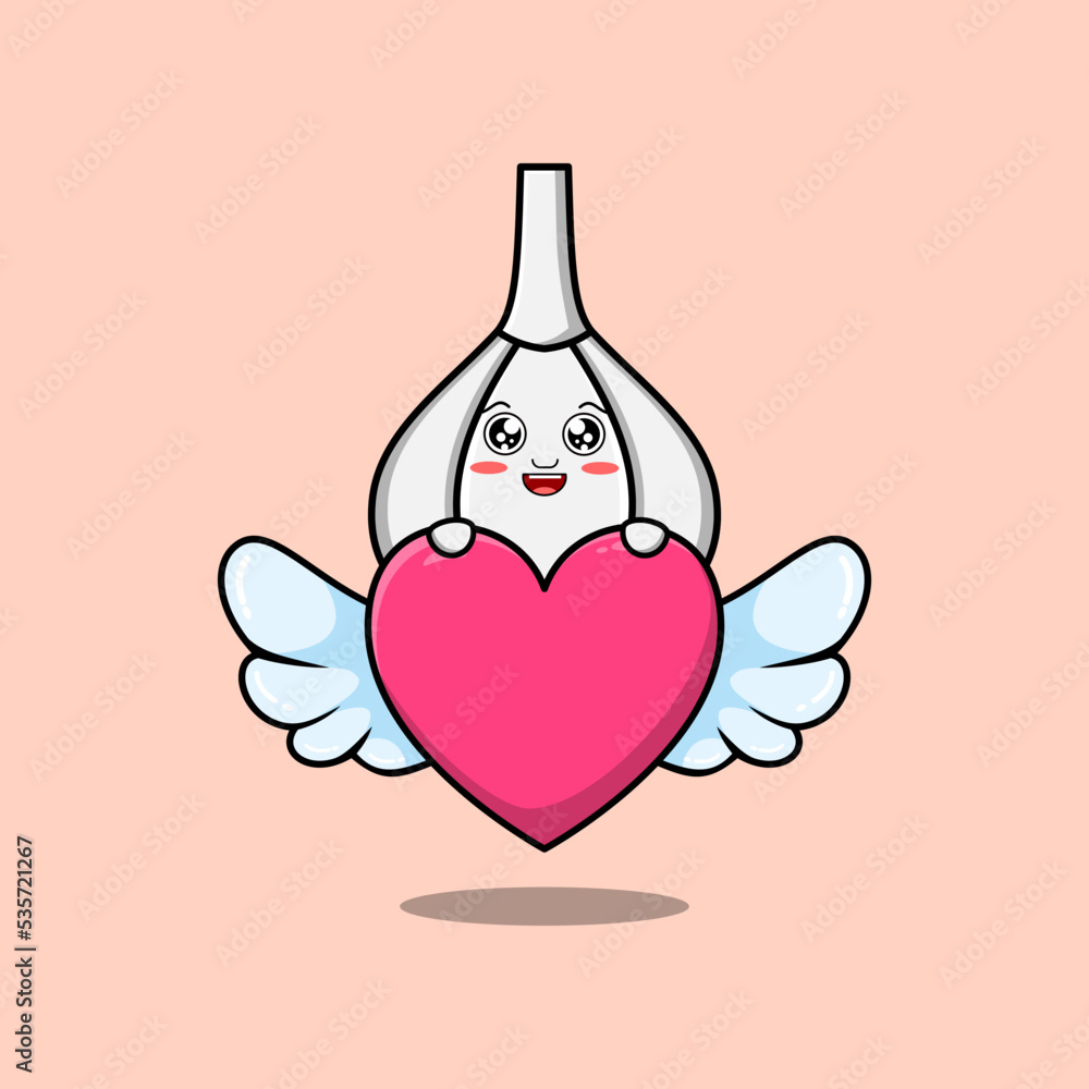 cute cartoon Garlic character hiding heart in flat cartoon style illustration cute cartoon Garlic character hiding heart in flat cartoon style illustration