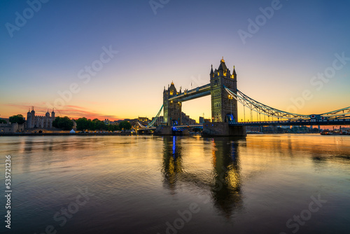 Tower Bridge at sunrise in London. England