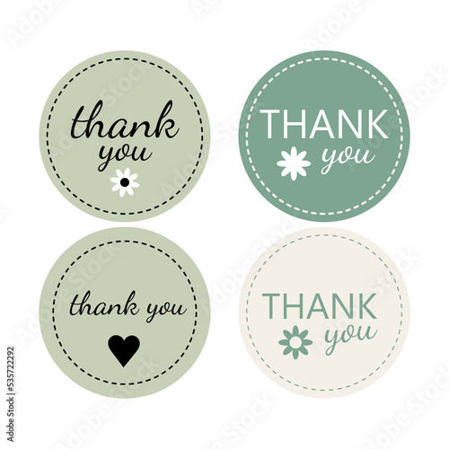 Thank you classic round stickers. Set labels and bages.Logo circle stamp set. Vector illustration. Round Template logo for small business.