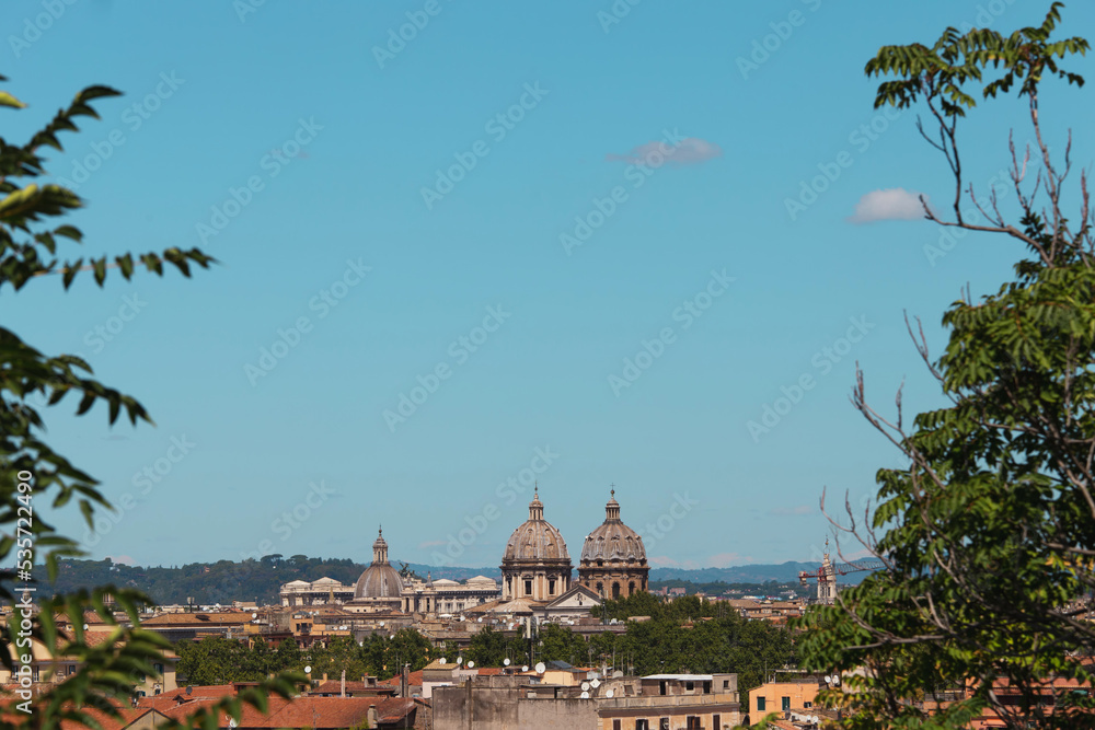 Panoramic view on rooftops and domes of Rome, Italy