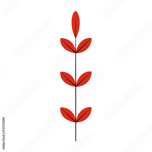 red leaves rowan ash branch autumn flat illustration