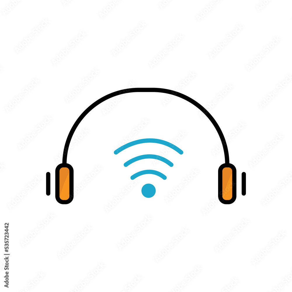 Headphones icon illustration with signal. Icon related to smart device. lineal color icon style. Simple design editable Headphones icon illustration with signal. Icon related to smart device. lineal color icon style. Simple design editable