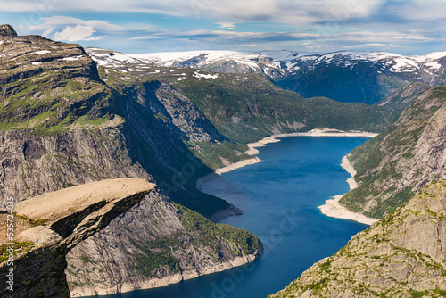 "Trolltunga, Troll's tongue rock above lake Ringedalsvatnet, Norway"