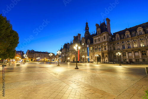 City hall of Paris city at dawn, France