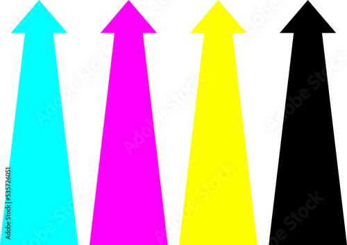 Free Download CMYK colored arrows. Printing process colors, Cyan, Magenta, Yellow, Key. Filled arrow, no stroke. Isolated png illustration, transparent background. - GFXLoad