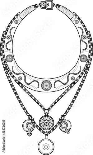 FASHION STYLIZED BOHEMIAN NECK PIECE WITH TRINKLETS IN EDITABLE VECTOR