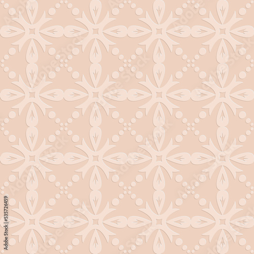Perforated embossed seamless pattern on beige background, Arabic arabesque style in design, decorative art vector illustration