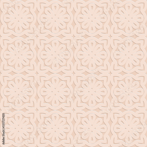 Perforated embossed seamless pattern on beige background, decorative art vector illustration