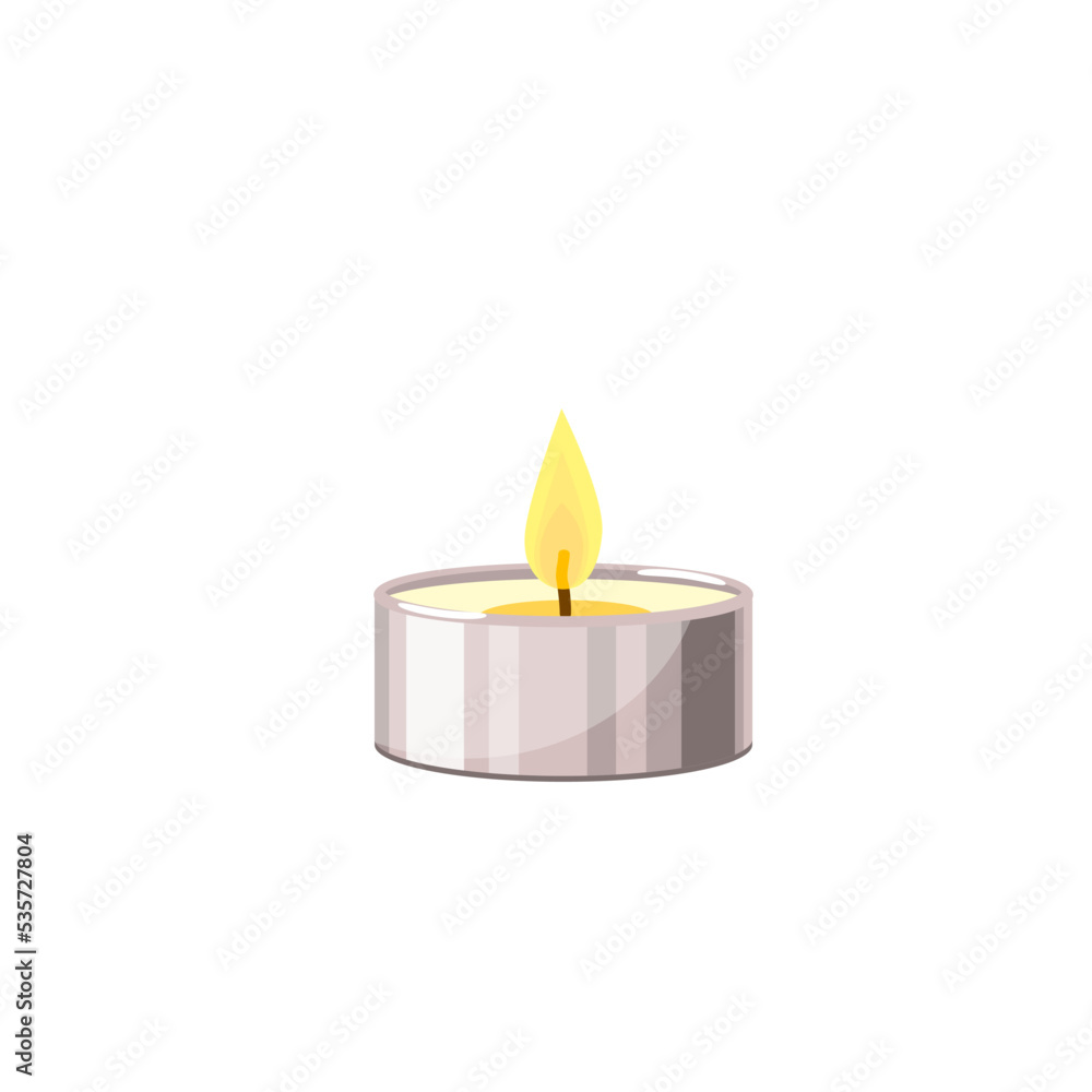 Burning tea candle. Vector illustration isolated on white background. Burning tea candle. Vector illustration isolated on white background.