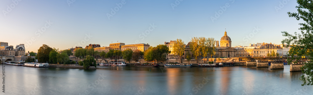 Paris riverside during sunrise hour overlooking Office Des Longitudes