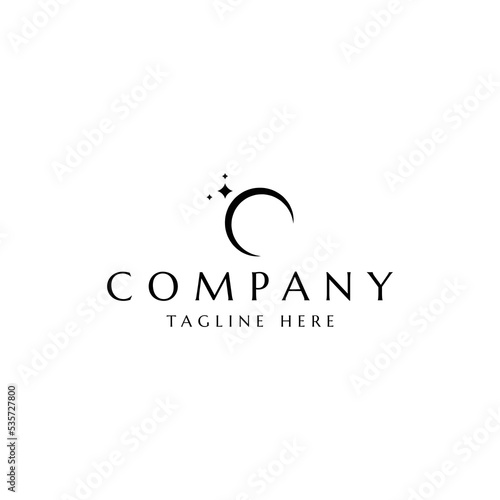 beautiful crescent moon and stars logo design