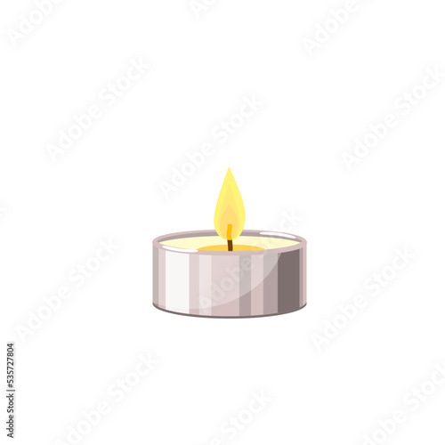 Burning tea candle. Vector illustration isolated on white background.