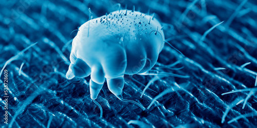 3d rendered illustration of a scabies mite on human skin, sem style photo
