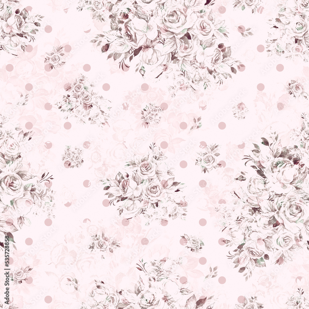Floral seamless print bouquets of tender roses Floral seamless print bouquets of tender roses