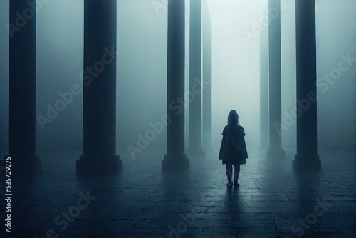 Lonely woman in gloomy atmosphere