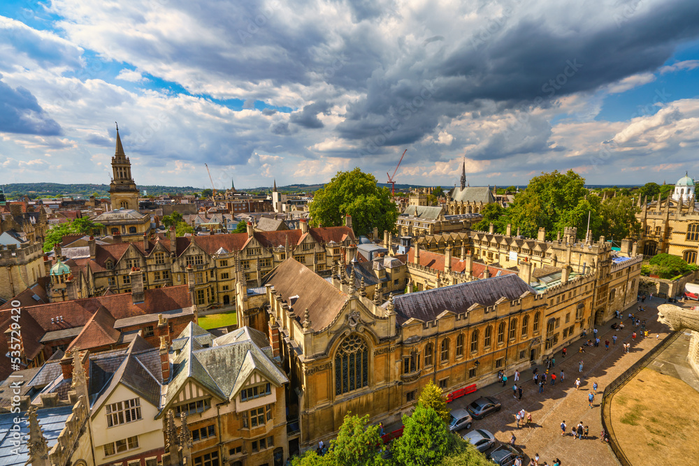 Aerial panorama of Oxford city in England