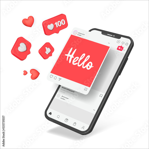 Digital realistic Smartphones with Flying Emoji Reactions. red social Mockup.